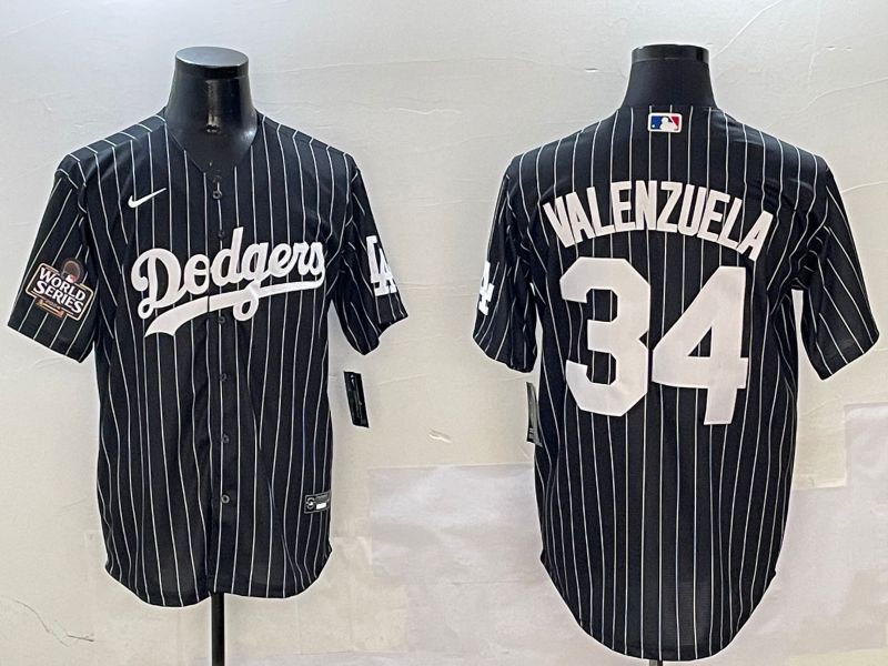 Men Los Angeles Dodgers #34 Valenzuela Black Stripe Jointly Name 2025 Nike MLB Jersey style 2